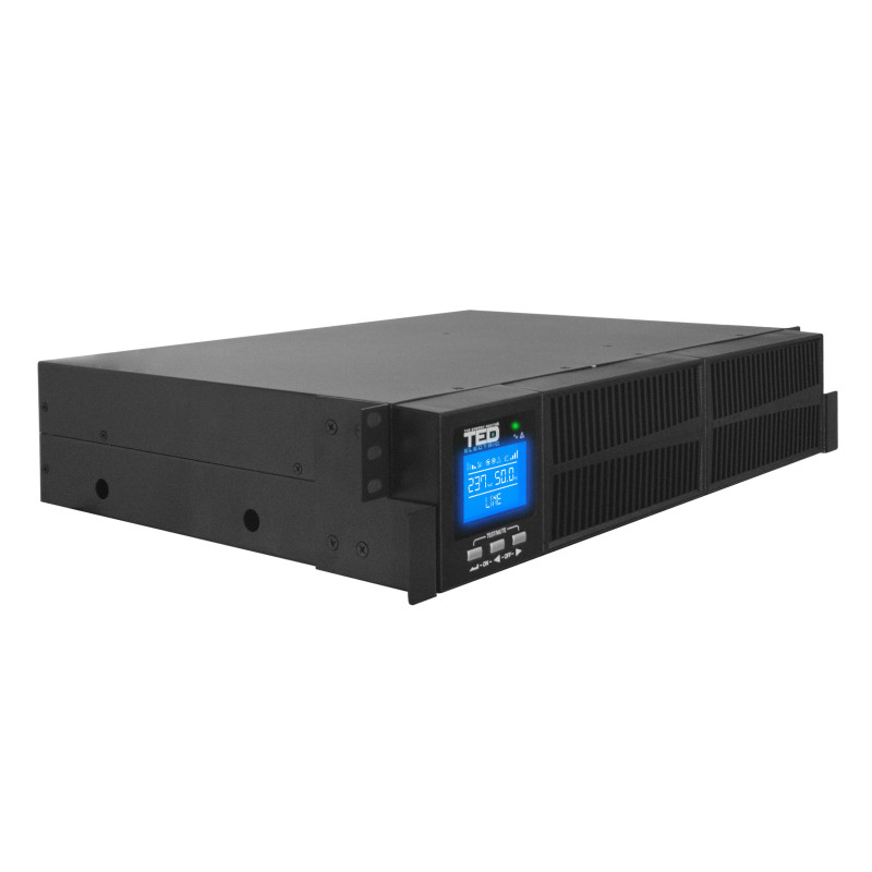 1000 VA 900 W UPS internetinis stovinis / bokštinis – LCD ekranas – 3 išėjimai, 2 baterijos 12 V – 9 Ah