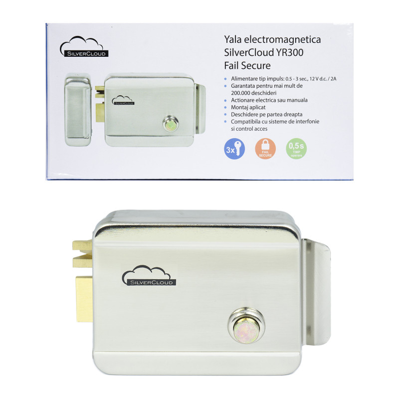 Elektromagnetinė spyna „SilverCloud YL300“ su stebule, / Atsidaro iš dešinės pusės, 12 V, apsauga nuo gedimo, NE