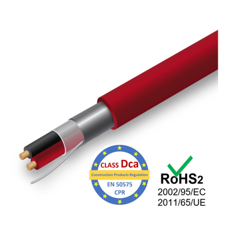 Priešgaisrinės apsaugos sistemų kabelis PRO BASE - 1x2x0.8, raudonas, 100m, CPR klasė - Dca