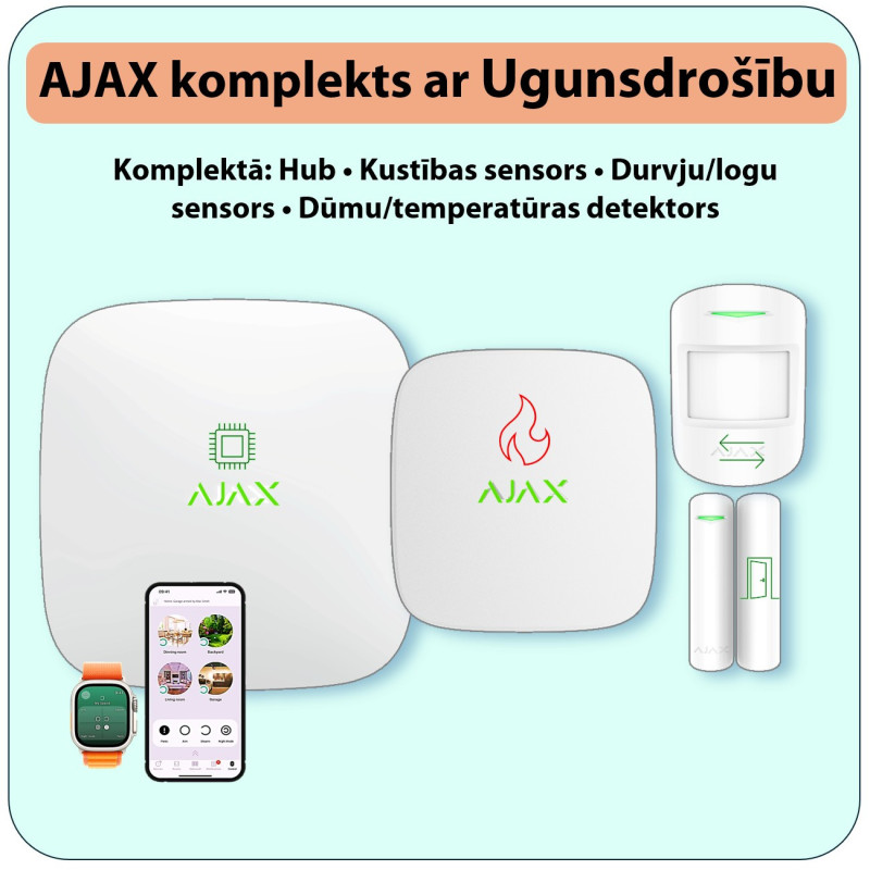 Wireless GSM / Ethernet security alarm kit with FIRE SAFETY :: White AJAX