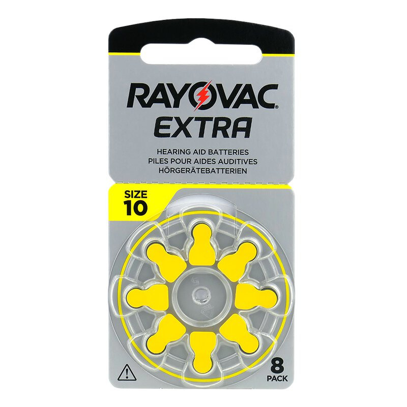 Klausos aparato baterijos, 10 dydžio, 1,45 V „Rayovac Extra Advanced Zn-Air PR70“, 8 vnt. pakuotėje.