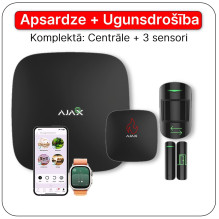 Belaidis GSM / Ethernet apsaugos signalizacijos komplektas su PRIEŠGAISRINE SAUGA :: Juoda AJAX