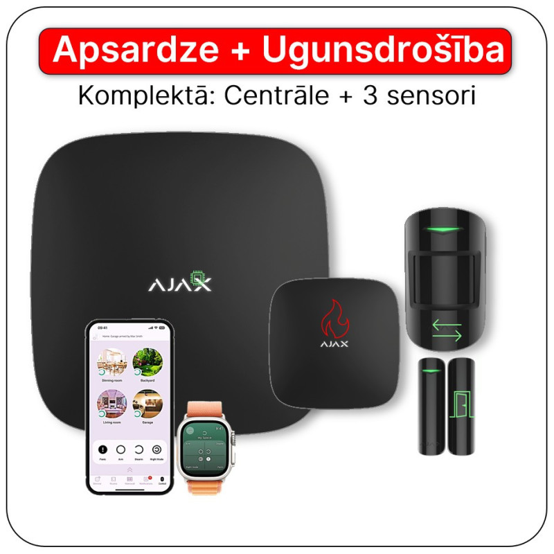 Wireless GSM / Ethernet security alarm kit with FIRE SAFETY :: Black AJAX