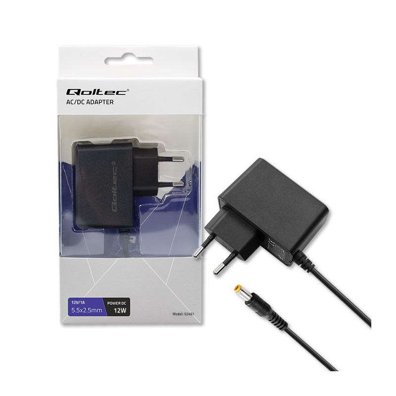 Universalus maitinimo šaltinis - adapteris PREMIUM 12W, 12V, 1A, jungtis 5,5×2,5 mm, Qoltec