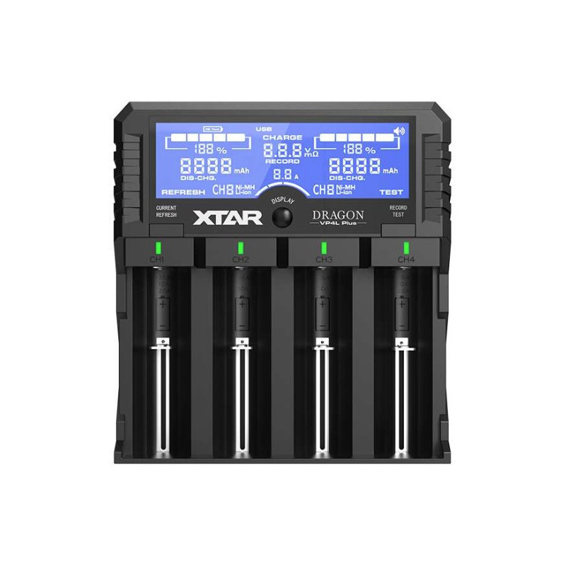 „Xtar VP4L Plus Dragon“ išmanusis įkroviklis / analizatorius Li-ion / Ni-MH, 4 lizdai, 2A, 21700 apsauga.