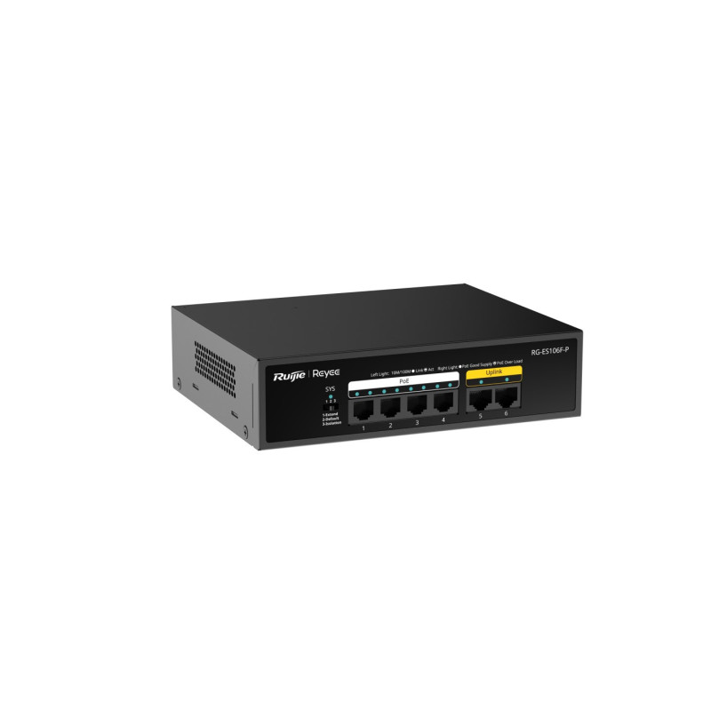 Komutatorius RG-ES106F-P, 6 prievadų 10 / 100 Mbps nevaldomas PoE komutatorius