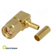 Plug SMA male angled 90° LMR100,RG174,RG316 crimped teflon