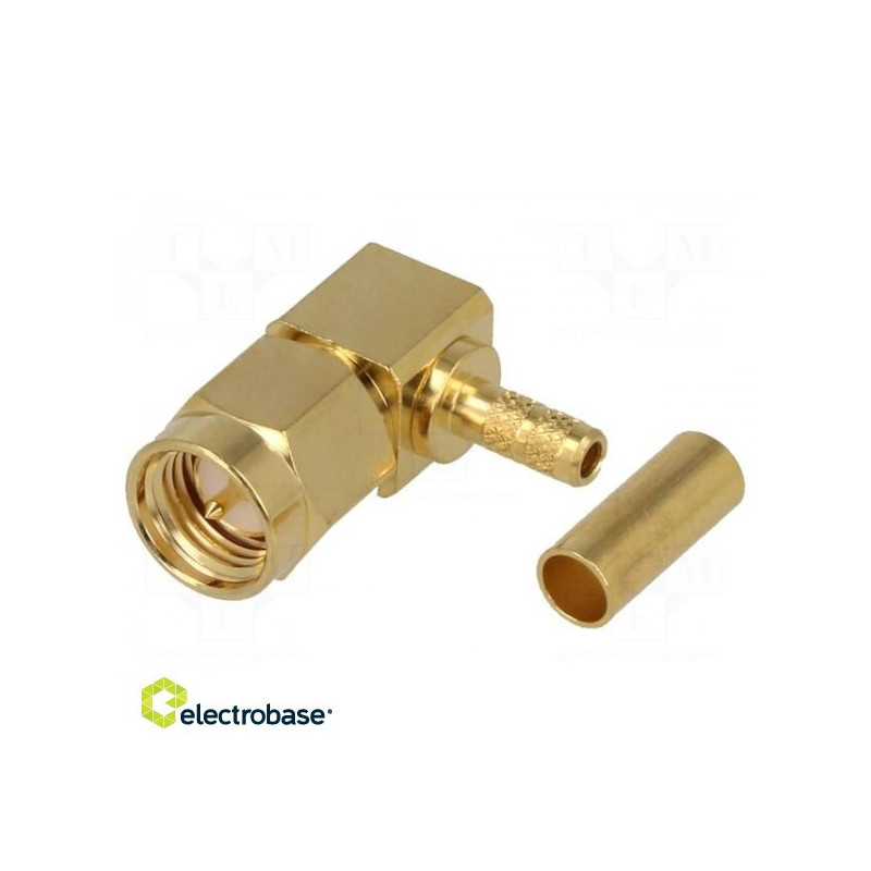Plug SMA male angled 90° LMR100,RG174,RG316 crimped teflon