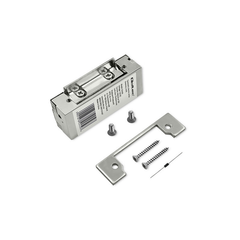Electric door strike with lock and memory function, 12V, Stainless steel, Qoltec