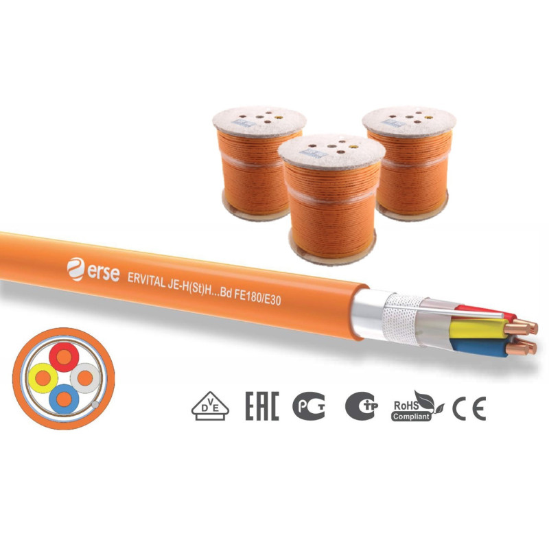 Fire-resistant cable, 1x2x0.8, JE-H(st)-H, FE180 / E30, with screen, 500m, ERVITAL
