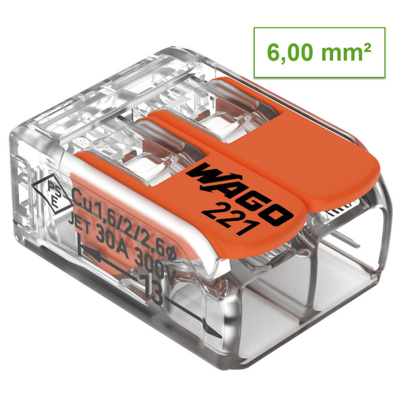 2 kontaktų gnybtas 221-612 1 vnt. Plonos gyslos laidininkas: 0,14–6 mm² / 24–12 AWG