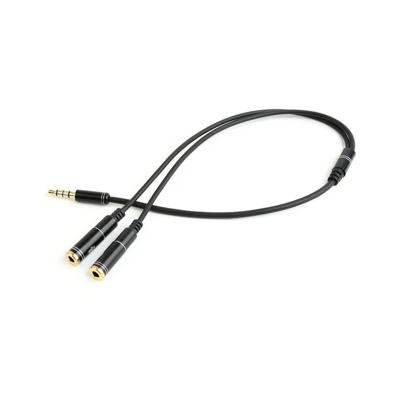 Jungiamasis kabelis, 3,5 mm 4 kontaktų kištukas - 3,5 mm lizdas x 2, 0,2 m, juodas, CCA-