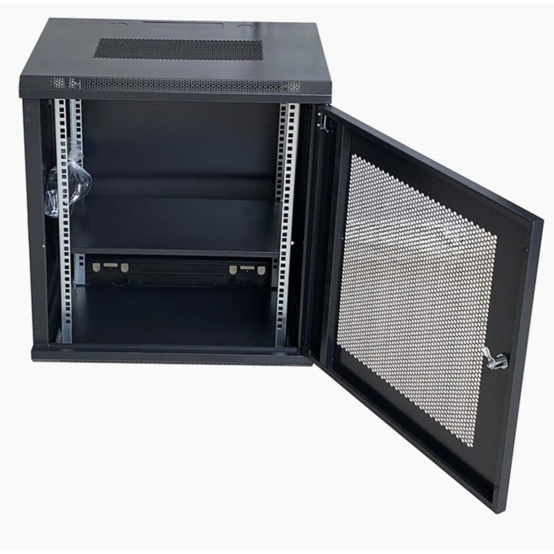 15U 19\'\' prie sienos montuojama spintelė / 600 x 600 x 768 mm / Juoda / Nesurinkta