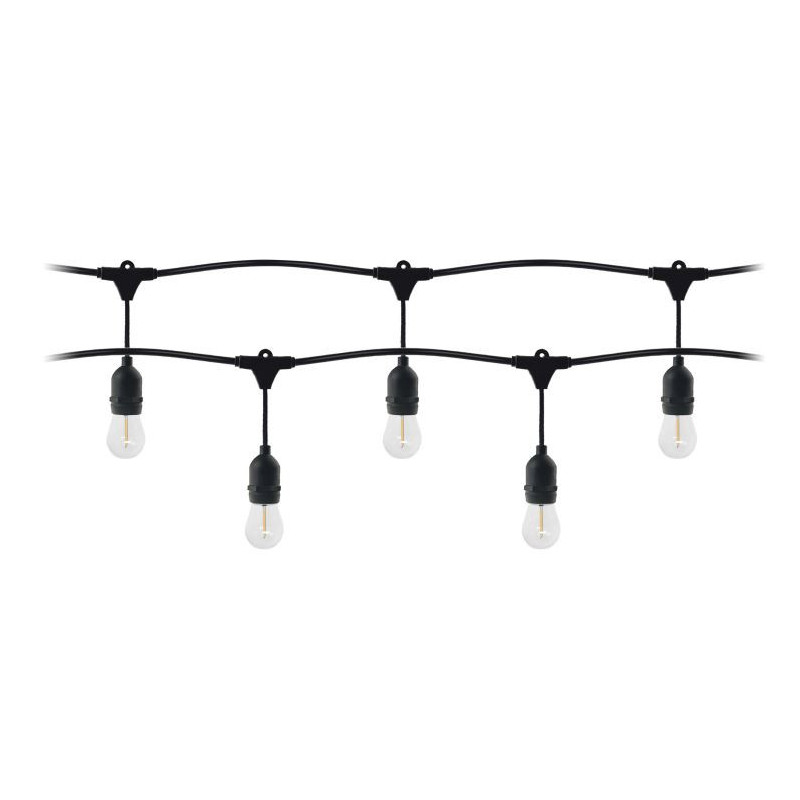 String of lights 10 meters, IP44, black + 10 LED bulbs 1W E27, 3000K + 1 additional bulb