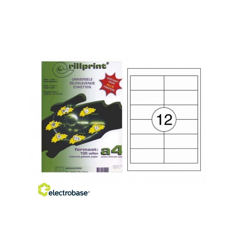 Lipdukai A4 RILLPRINT, 97x42,3 mm, 100 lapų, po 12 vnt. lape