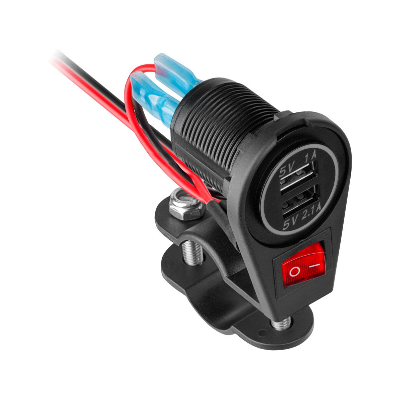 Motorcycle / Bicycle Charger, 2x USB-A, Power 11W, Cable 1.5m, Peiying
