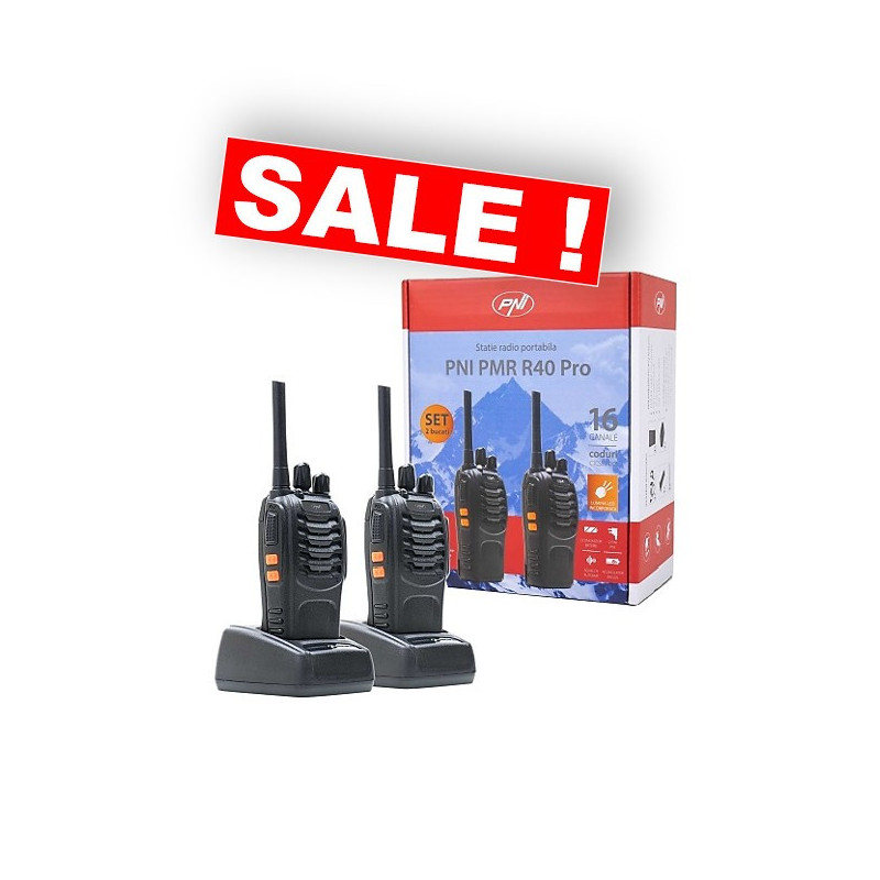 PNI R40 PRO walkie-talkies (2 pcs.), 0.5W, ASQ, TOT, monitor, 1200mAh, charger and headphones included