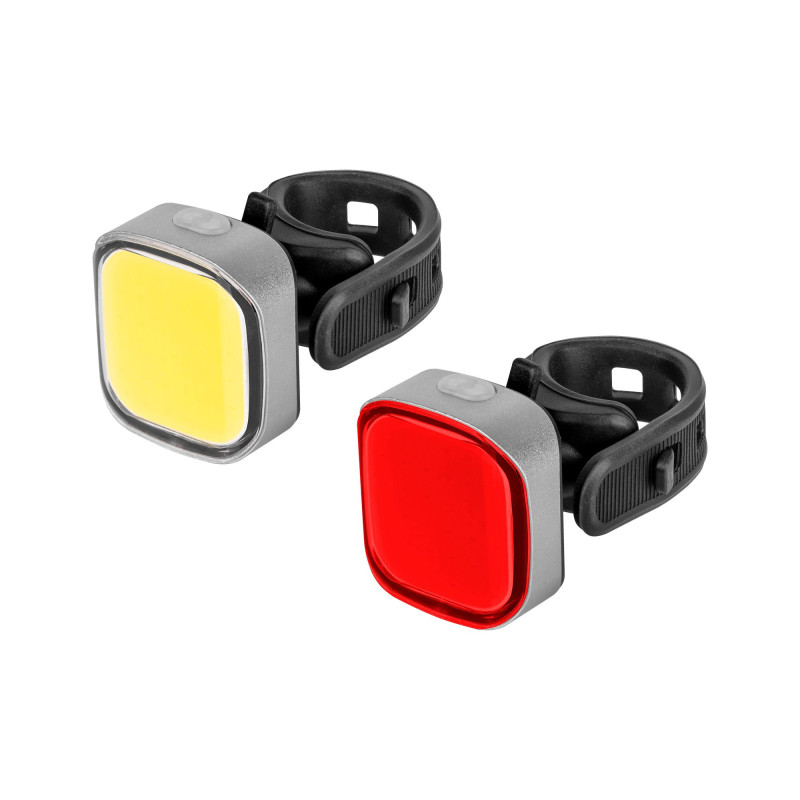 Dviračio LED žibintų komplektas su baterijomis, USB-C įkrovimas, IPX4, 70 / 19 lm