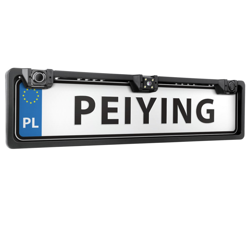 Peiying numerio ženklo kamera su 2 parkavimo jutikliais (garsiniu signalu), 140°, naktinis matymas, IP67, 9-15V, PAL
