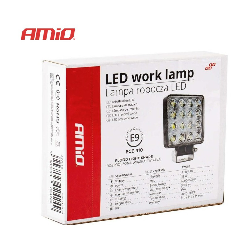 Galingas LED prožektorius darbui AWL10, 16 LED, 12V / 24V (9-36V), AMiO 02424