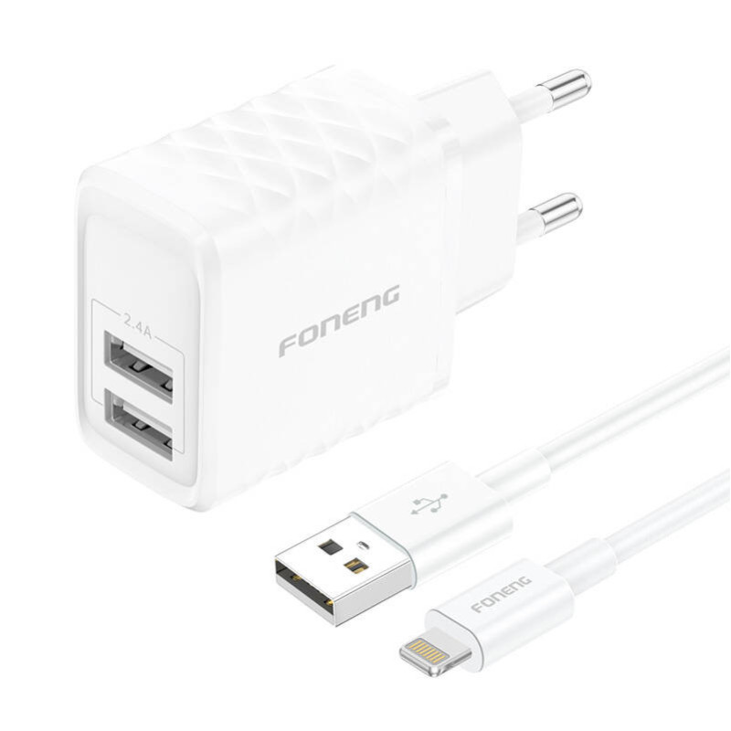Foneng 2xUSB-A, 2.4A charger with USB-A / Lightning cable