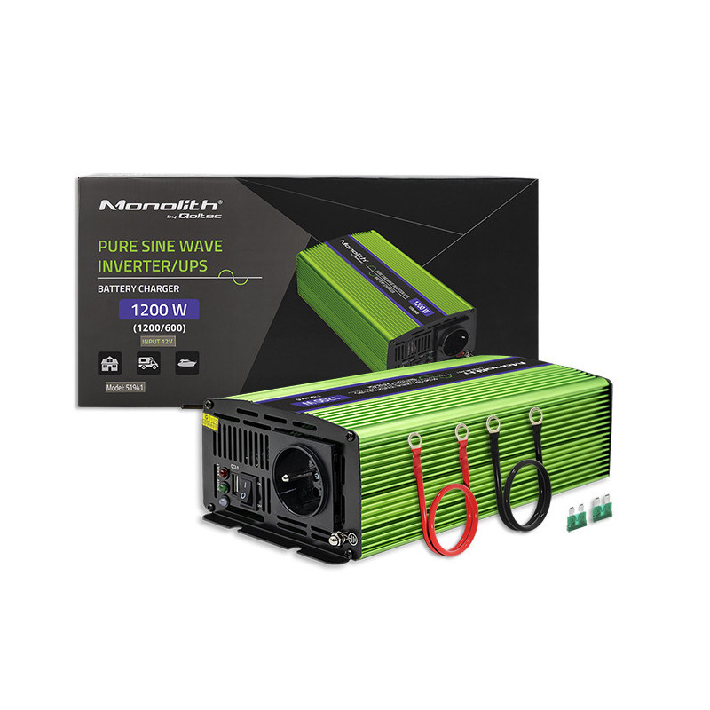 Gryno sinusoidės keitiklis „Monolith“, akumuliatoriaus įkroviklis, UPS, 600 W, 1200 W, 12 V–230 V