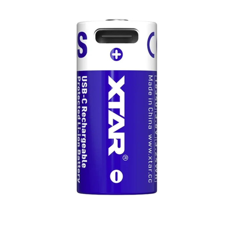 Baterija 16340 XTAR įkraunama USB-C CR123 3,7 V ličio 900 mAh, 1 vnt. pakuotėje.