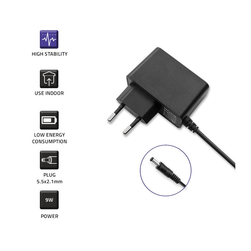 9V maitinimo adapteris PREMIUM 9W, 9V, 1A, 5.5*2.1, Qoltec