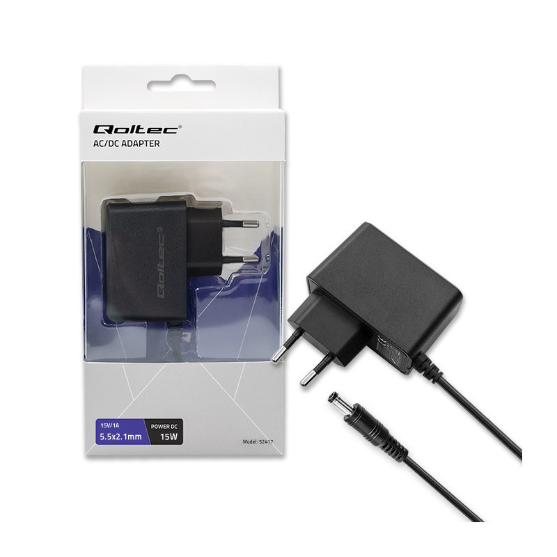 15 V maitinimo adapteris PREMIUM 15 W, 15 V, 1 A, 5,5 * 2,1, Qoltec