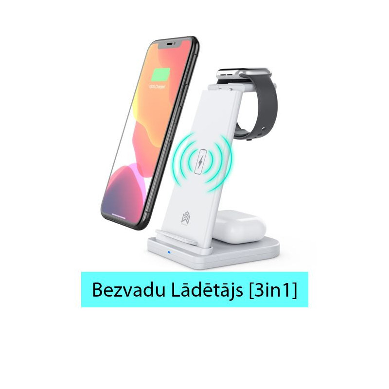 3in1 belaidis įkroviklis Apple telefonams, AirPods ausinėms ir iWatch laikrodžiams.