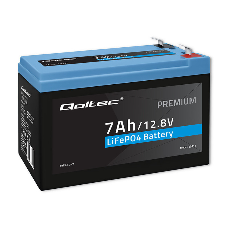 LiFePO4 lithium iron phosphate battery, 12.8V, 7Ah, 89.6Wh, BMS, Qoltec