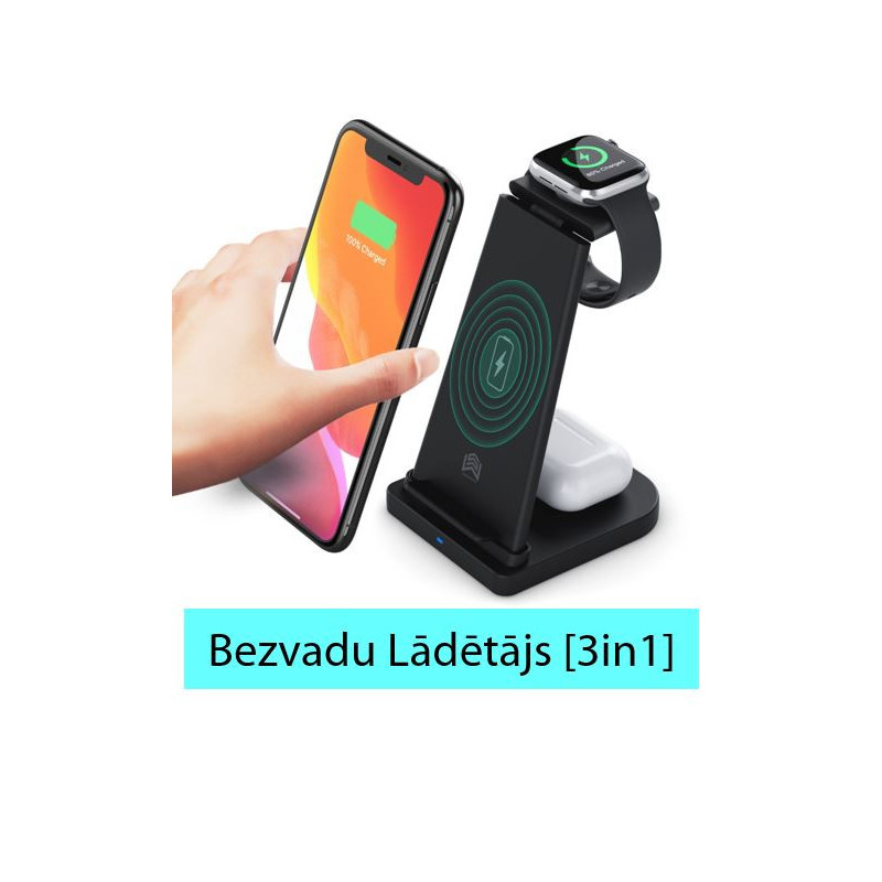 3in1 belaidis įkroviklis Apple telefonams, AirPods ausinėms ir iWatch laikrodžiams.