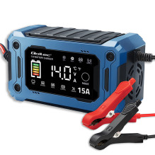 Išmanus 12 V 15 A įkroviklis su mikroprocesoriumi ir LCD ekranu, skirtas AGM, GEL, SLA, EFB, LiFePO4 akumuliatoriams