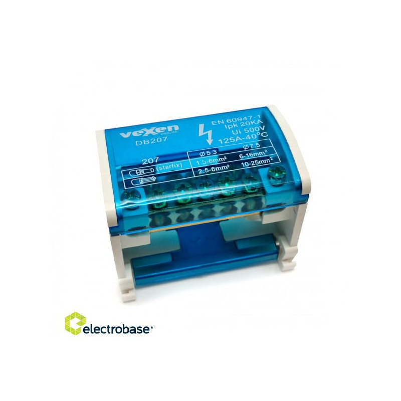 DB207 Distribution terminal block DIN 2x7poles 125A / 500V