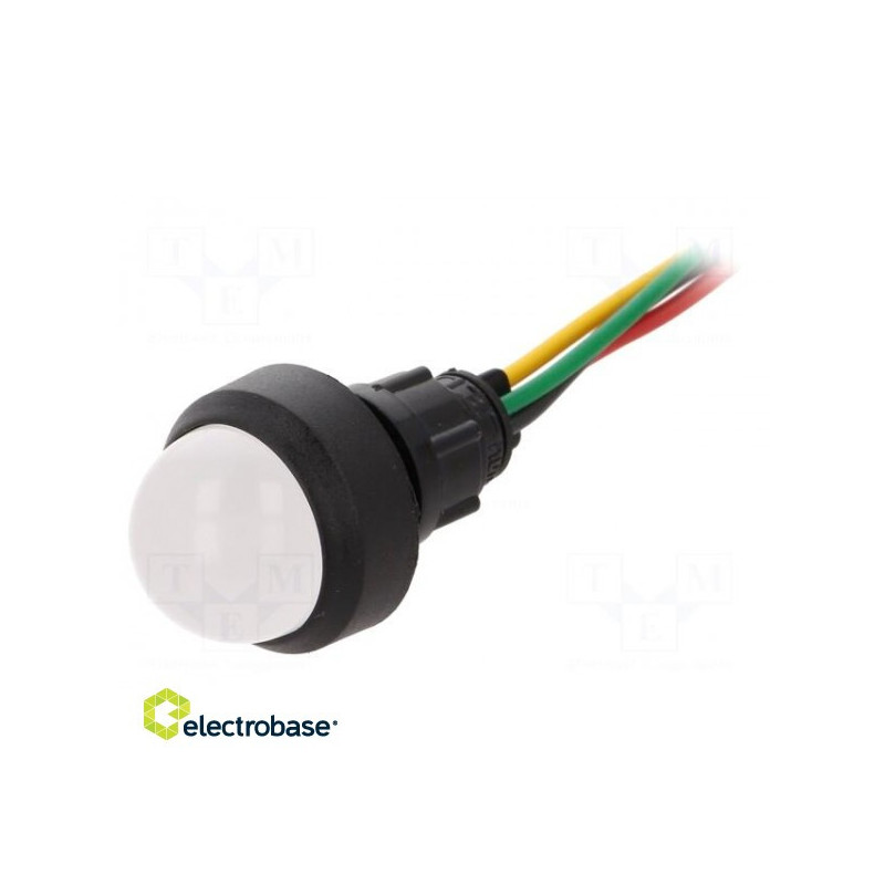Indicator: LED, prominent, 230VAC, Cutout: Ø13mm, IP40, 300mm leads