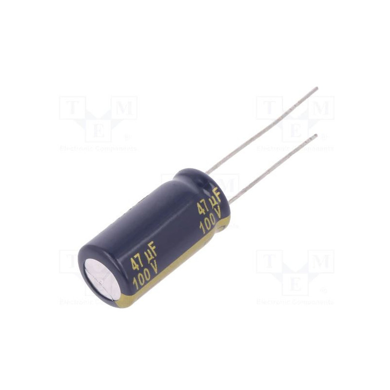 Kondensatorius: elektrolitinis, mažos varžos, THT, 47uF, 100VDC, ±20%
