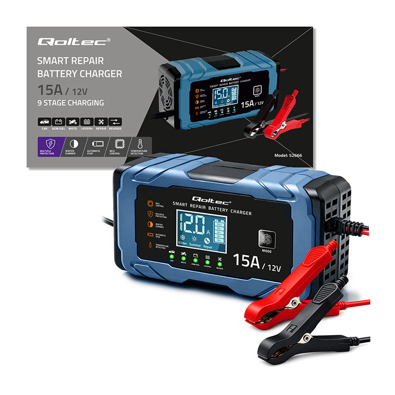 Intelligent charger for AGM / GEL / LiFePO4 batteries, Repair, 12V 15A