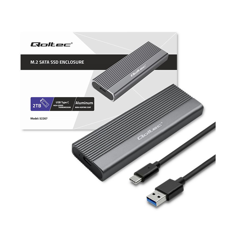 SSD M.2 SATA korpusas, aliuminis, NGFF (M.2), USB-C, „SuperSpeed“, iki 2 TB, 6 Gb/s