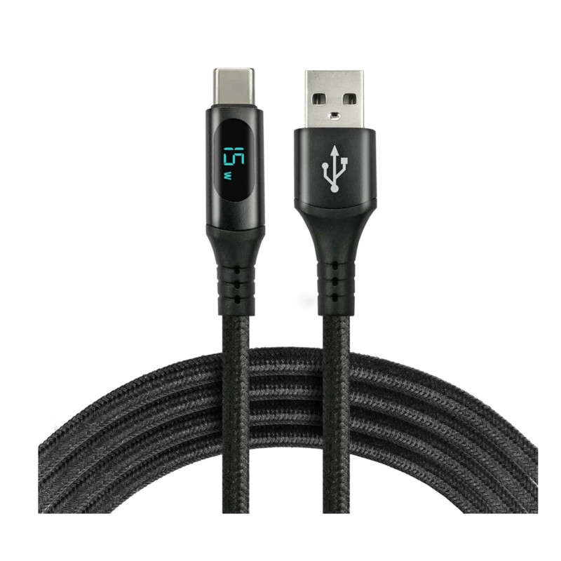 Laidas su LCD ekranu, USB - USB-C, 200 cm, greitas įkrovimas 3A, duomenys iki 480 Mb/s, „everActive“