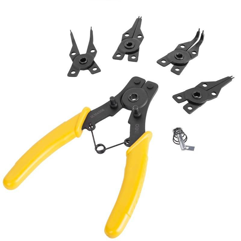 Circlip pliers 6" with 4 tips, Deli Tools EDL104506