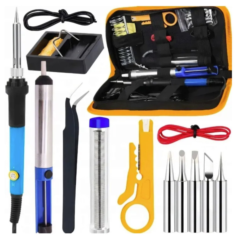 Soldering set 60W for precision work with extractor, stand and tips in all