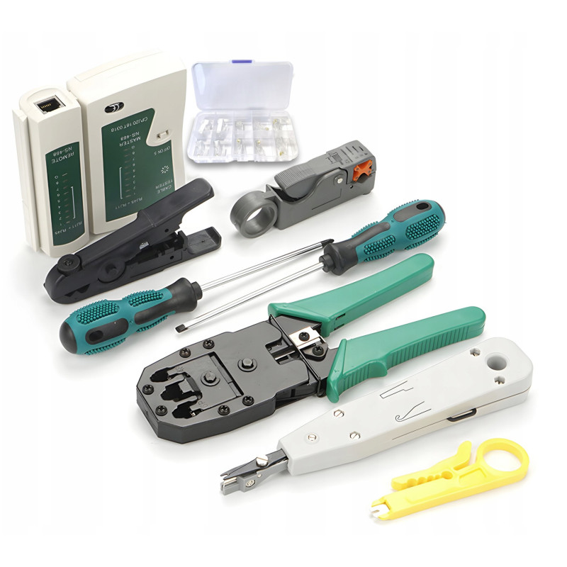 LAN network tool kit RJ45 / RJ11 with tester, pliers, stripper