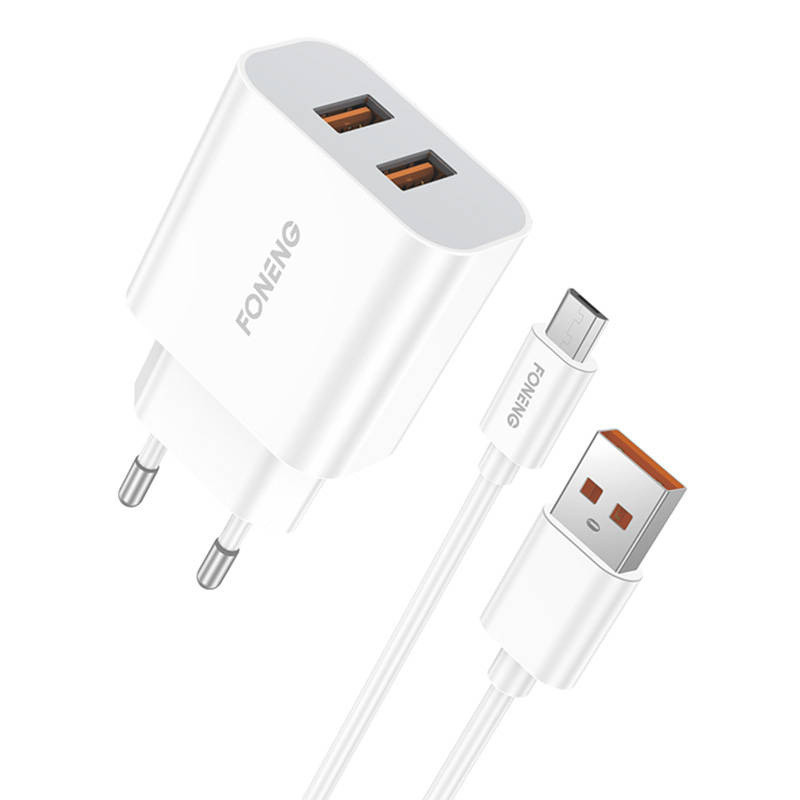 Kelioninis įkroviklis Foneng 2x USB EU45 12W + USB Type-C laidas