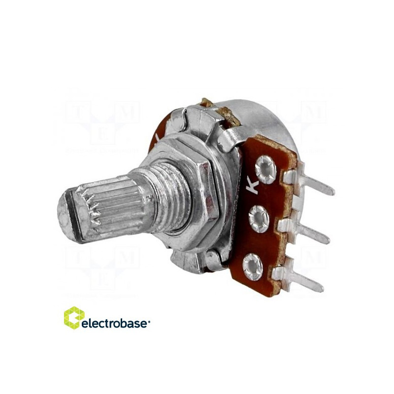 Potentiometer: shaft, single turn, 10k?, 63mW, ±20%, THT, 6 mm, metal