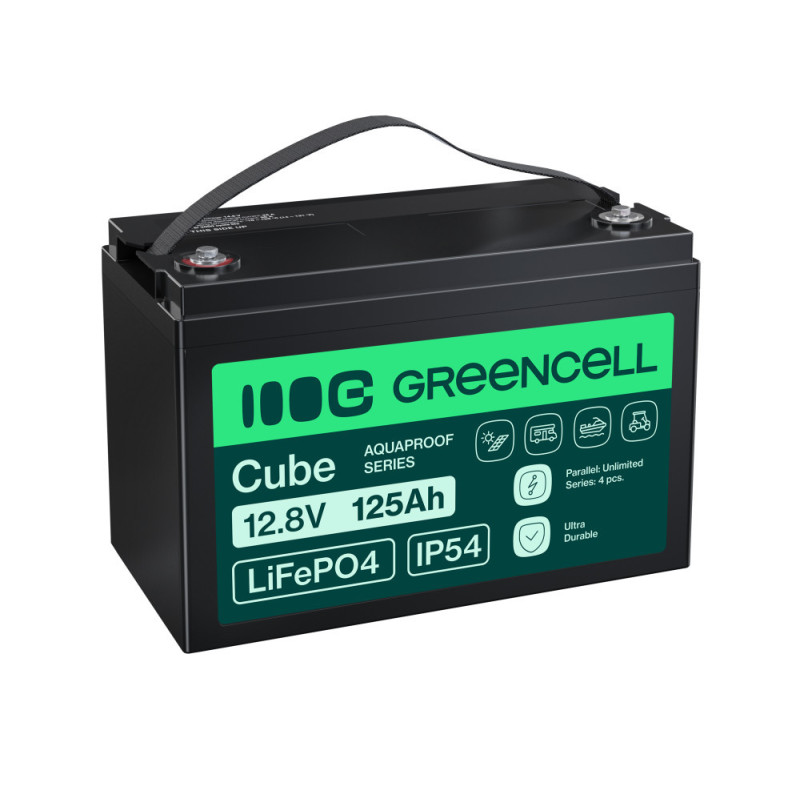 LiFePO4 akumuliatorius 125Ah 12.8V 1600Wh, ličio geležies fosfatas, atsparus vandeniui, „Green Cell“
