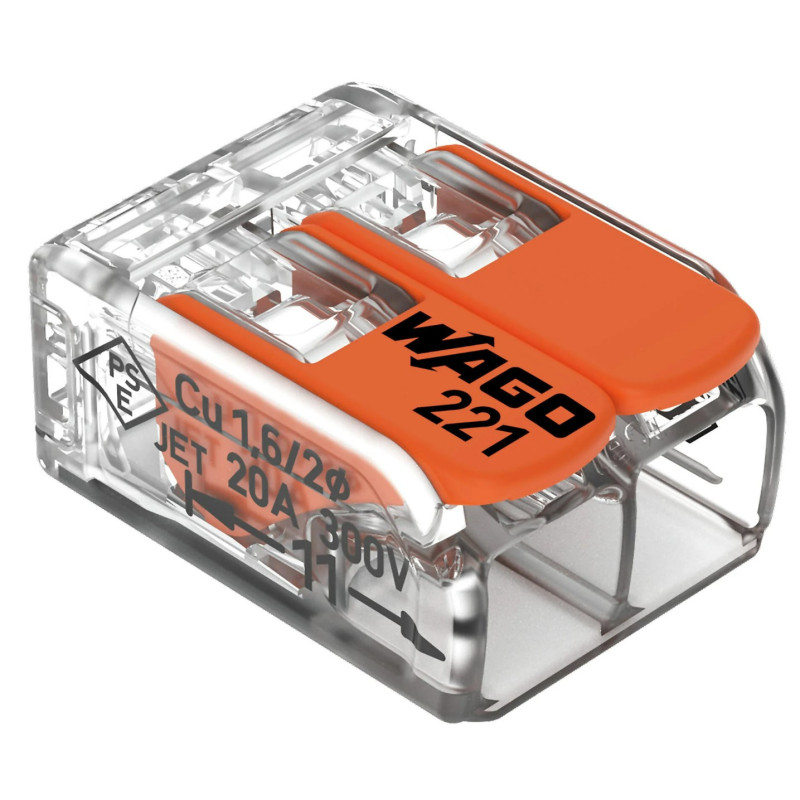 2 kontaktų gnybtas 221-412 100 vnt. Plonos gyslos laidininkas: 0,14 4 mm² / 24 12 AWG