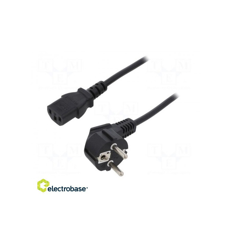 CEE 7/7 (E/F) kampinis kabelis, IEC C13 lizdas, PVC, 1,2 m, 10A