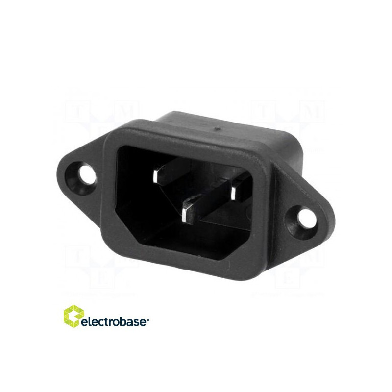 Jungtis: kintamosios srovės maitinimo lizdas, vyriškas, 10A, 250VAC, IEC 60320 C14 (E)