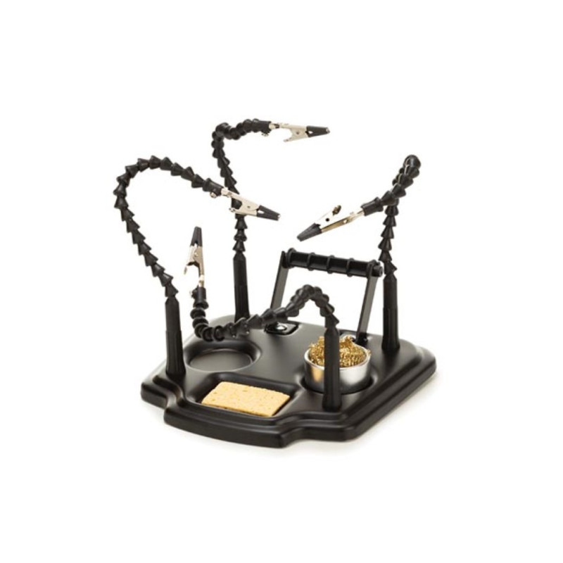 Multifunctional third hand tool with 4 adjustable arms and soldering iron holder