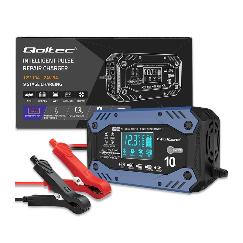 Intelligent charger for AGM GEL LiFePO4 batteries, Repair function, 12-24V, 10A